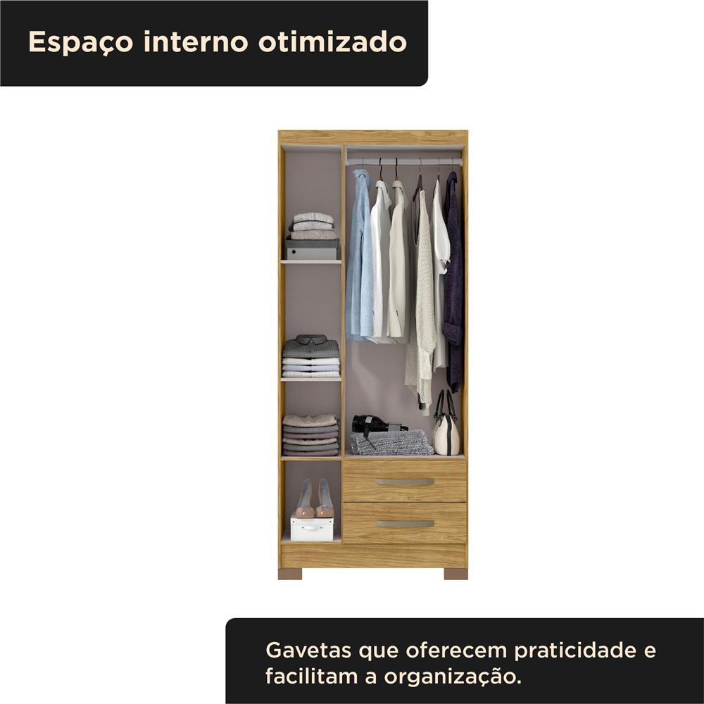 Guarda-roupa solteiro 3 portas 2 gavetas Santiago - marrocos / marrocos ripado RG174 