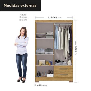 Guarda-roupa solteiro 4 portas 2 gavetas Santiago - marrocos / marrocos ripado RG120 