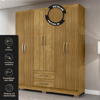 Guarda-roupa casal 6 portas 2 gavetas Santiago - marrocos / marrocos ripado RG119 