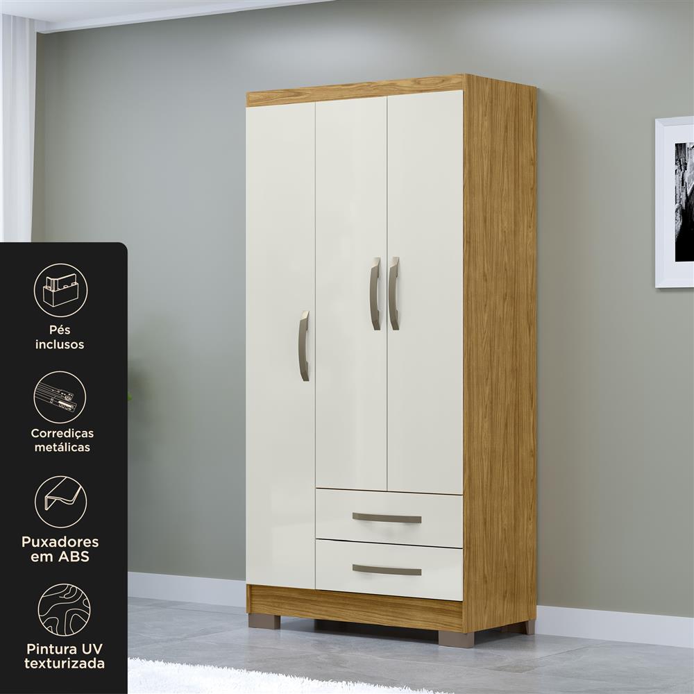 Guarda-roupa solteiro 3 portas 2 gavetas Santiago - marrocos / off-white RG174 