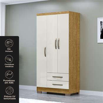 Guarda-roupa solteiro 3 portas 2 gavetas Santiago - marrocos / off-white RG174 