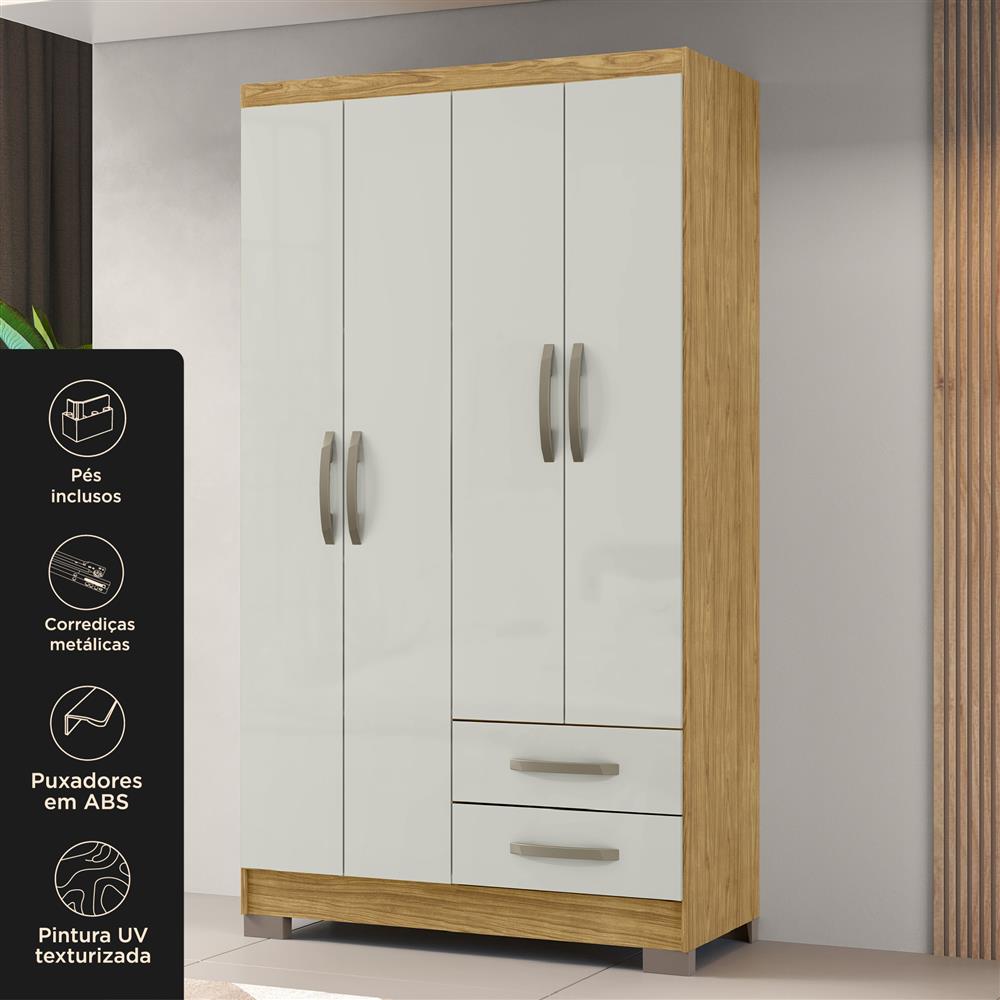 Guarda-roupa solteiro 4 portas 2 gavetas Santiago - marrocos / off-white RG120 
