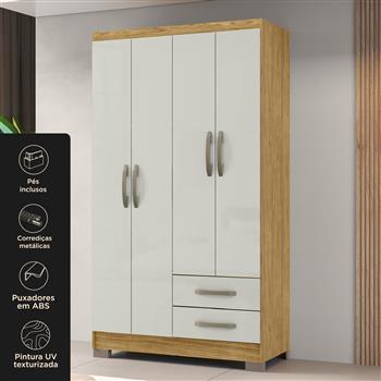 Guarda-roupa solteiro 4 portas 2 gavetas Santiago - marrocos / off-white RG120 