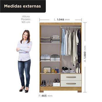 Guarda-roupa solteiro 4 portas 2 gavetas Santiago - marrocos / off-white RG120 