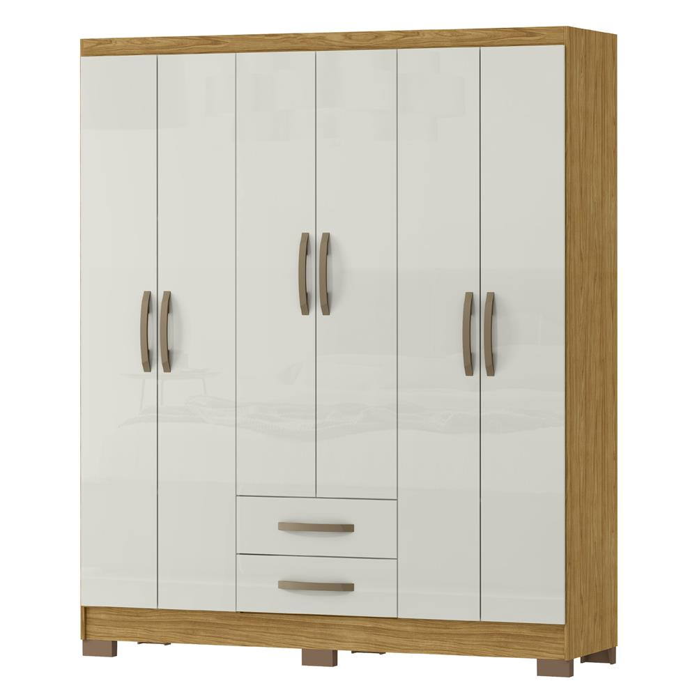 Guarda-roupa casal 6 portas 2 gavetas Santiago - marrocos / off-white RG119 