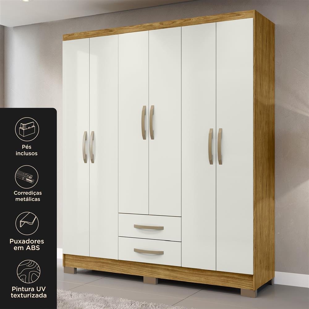 Guarda-roupa casal 6 portas 2 gavetas Santiago - marrocos / off-white RG119 