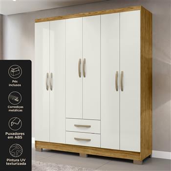 Guarda-roupa casal 6 portas 2 gavetas Santiago - marrocos / off-white RG119 