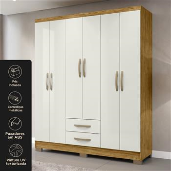 Guarda-roupa casal 6 portas 2 gavetas Santiago - marrocos / off-white RG119 