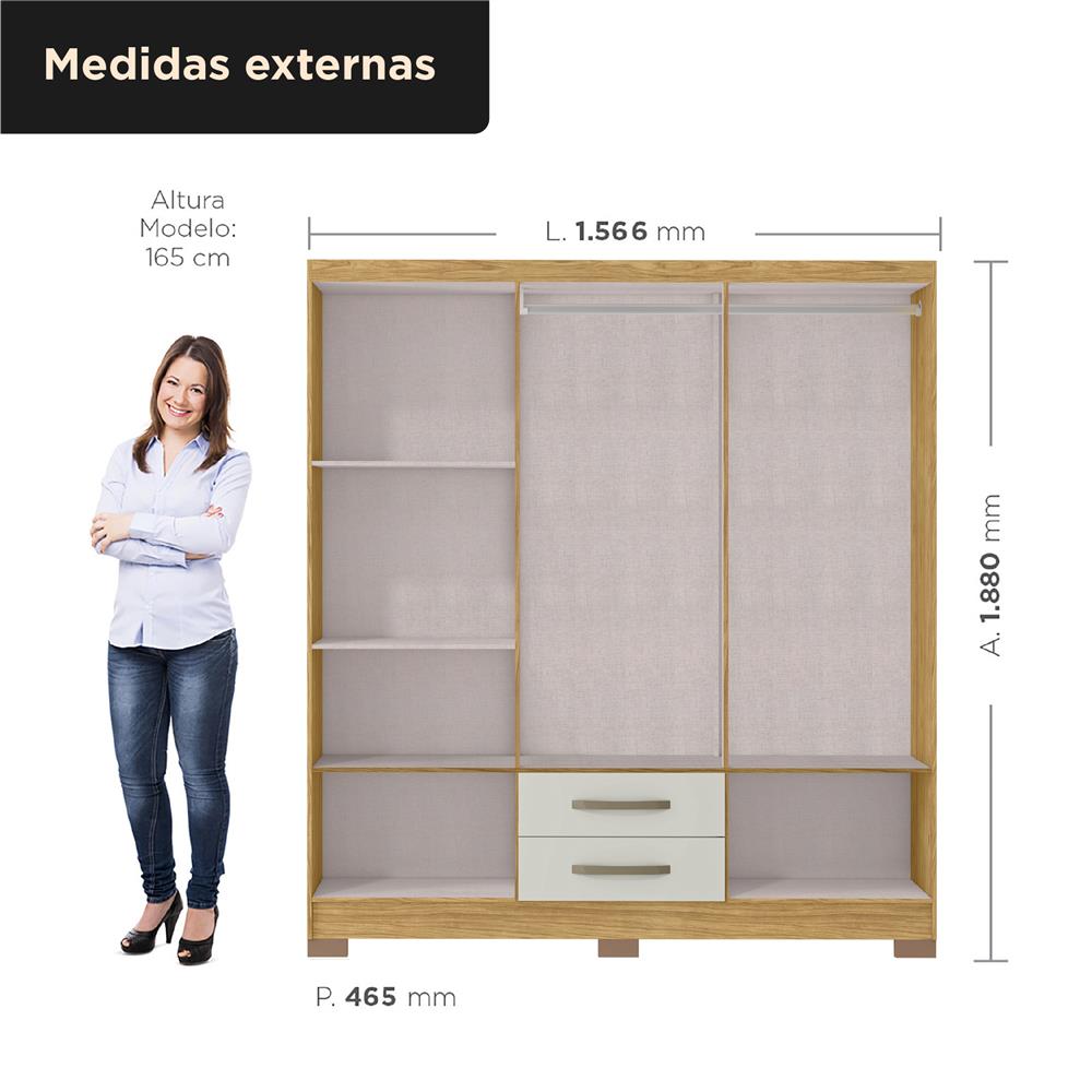 Guarda-roupa casal 6 portas 2 gavetas Santiago - marrocos / off-white RG119 