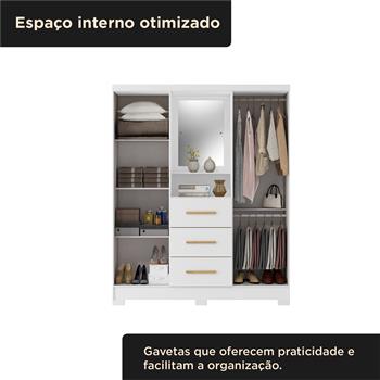Guarda-roupa capelinha 4 portas 3 gavetas Capella com espelho - branco neve / branco neve RG139.E 