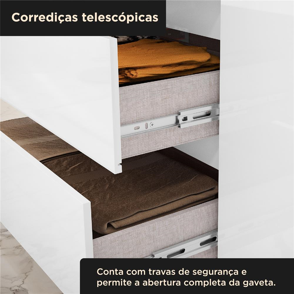 Guarda-roupa capelinha 4 portas 3 gavetas Capella com espelho - branco neve / branco neve RG139.E 