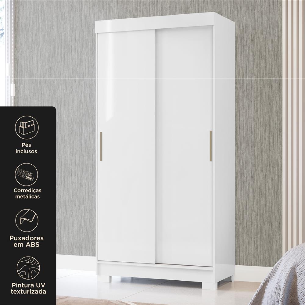 Guarda-roupa solteiro 2 portas de correr 2 gavetas Antares - branco neve / branco neve  RD041 
