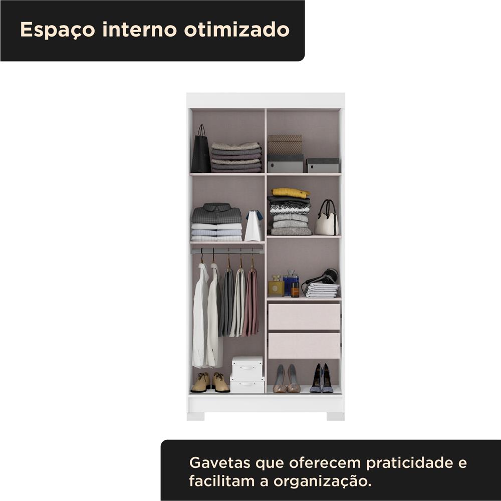 Guarda-roupa solteiro 2 portas de correr 2 gavetas Antares - branco neve / branco neve  RD041 