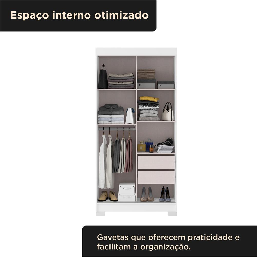Guarda-roupa solteiro 2 portas de correr 2 gavetas Antares - branco neve / branco neve  RD041 