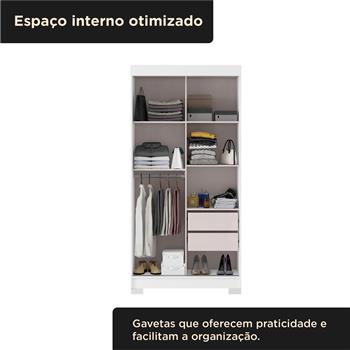 Guarda-roupa solteiro 2 portas de correr 2 gavetas Antares - branco neve / branco neve  RD041 