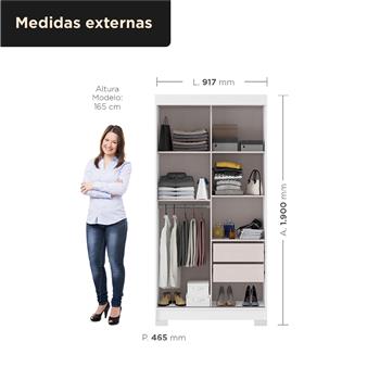 Guarda-roupa solteiro 2 portas de correr 2 gavetas Antares - branco neve / branco neve  RD041 