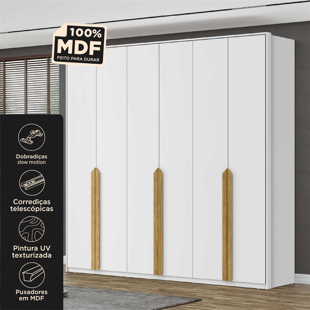 Guarda-roupa casal 6 portas 4 gavetas Barcelona - branco fosco / branco fosco RG181 