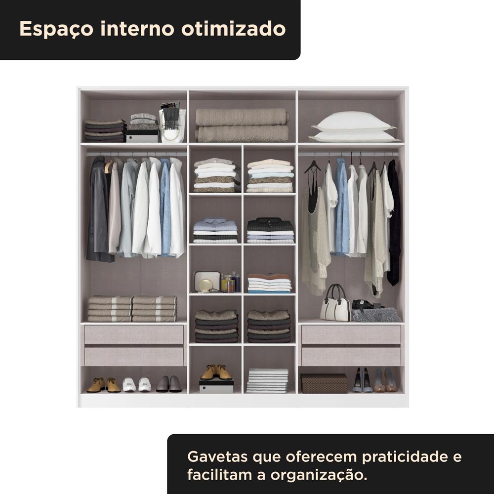Guarda-roupa casal 6 portas 4 gavetas Barcelona - branco fosco / branco fosco RG181 