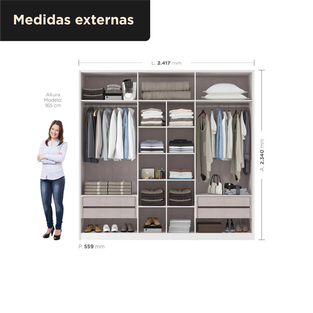 Guarda-roupa casal 6 portas 4 gavetas Barcelona - branco fosco / branco fosco RG181 