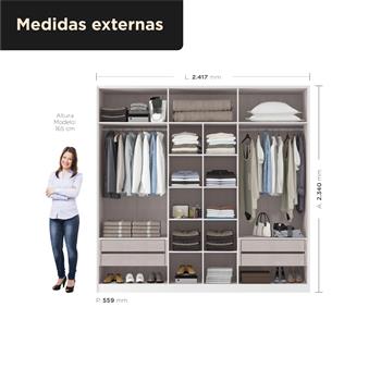 Guarda-roupa casal 6 portas 4 gavetas Barcelona - branco fosco / branco fosco RG181 