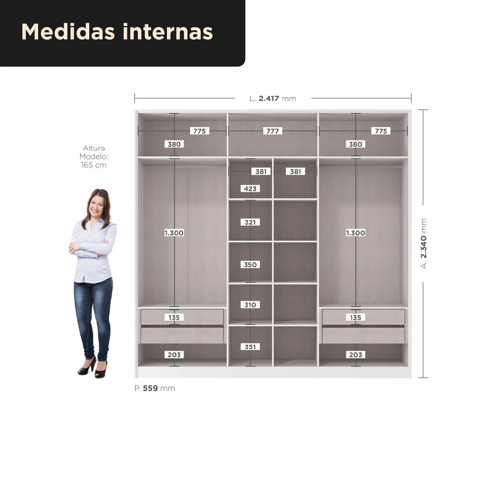 Guarda-roupa casal 6 portas 4 gavetas Barcelona - branco fosco / branco fosco RG181 
