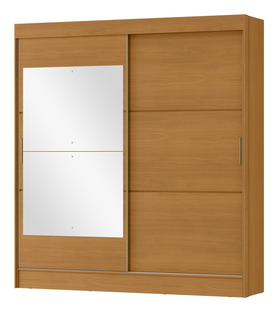 Guarda-roupa casal 2 portas de correr com 3 gavetas Palermo - com espelho - cinamomo / cinamomo RD057.E 