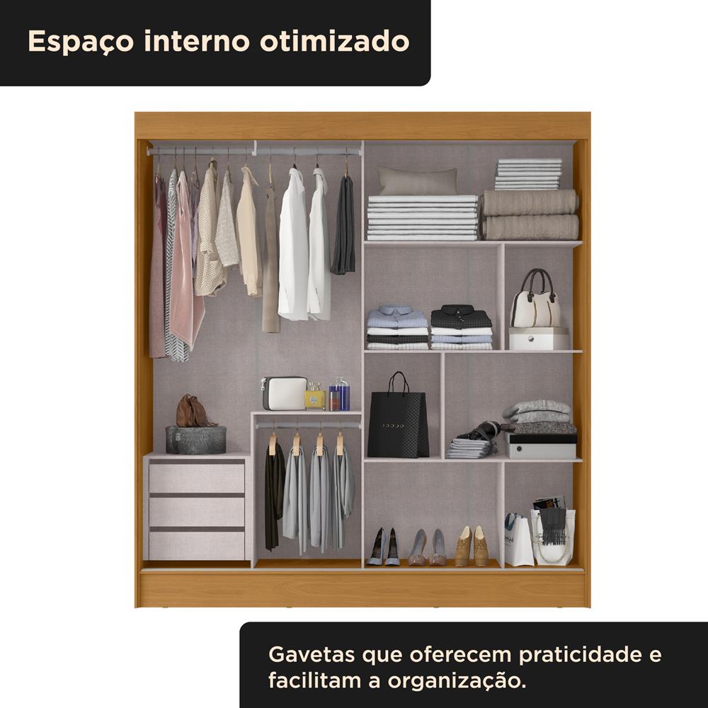 Guarda-roupa casal 2 portas de correr com 3 gavetas Palermo - com espelho - cinamomo / cinamomo RD057.E 