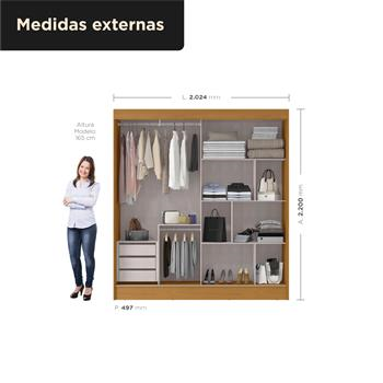 Guarda-roupa casal 2 portas de correr com 3 gavetas Palermo - com espelho - cinamomo / cinamomo RD057.E 