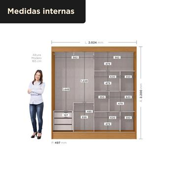 Guarda-roupa casal 2 portas de correr com 3 gavetas Palermo - com espelho - cinamomo / cinamomo RD057.E 