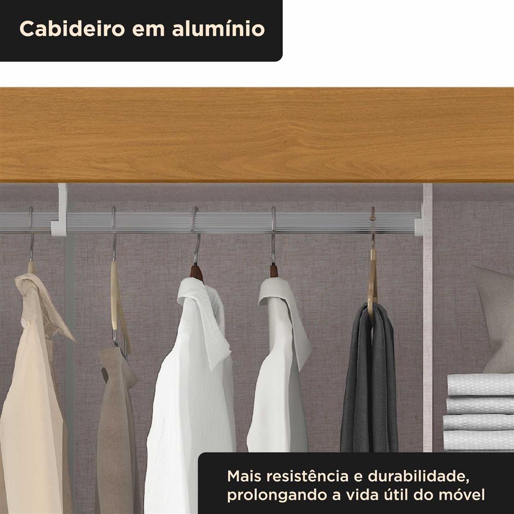 Guarda-roupa casal 2 portas de correr com 3 gavetas Palermo - com espelho - cinamomo / cinamomo RD057.E 