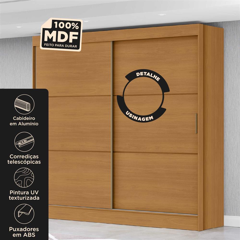 Guarda-roupa casal 2 portas de correr com 3 gavetas Palermo - cinamomo / cinamomo RD057.E 