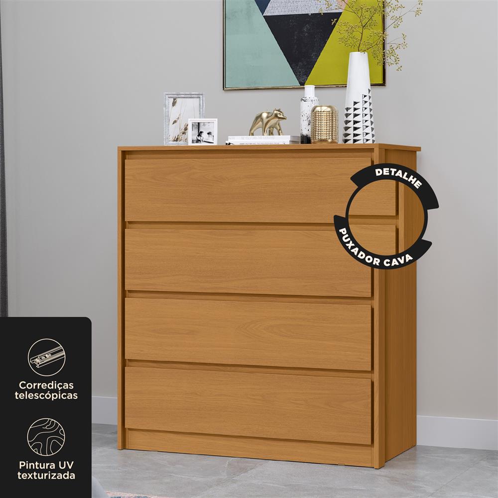 Cômoda 4 gavetas grandes Carla - cinamomo / cinamomo  CO027  