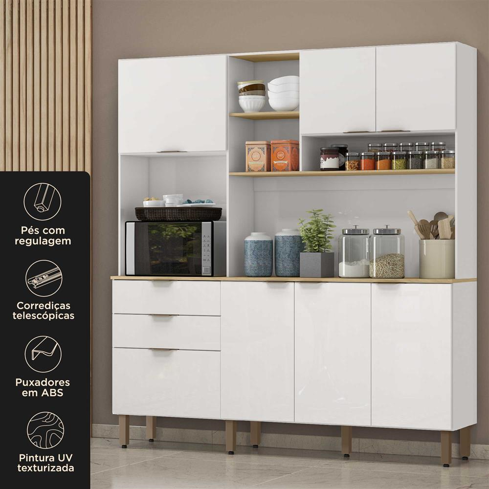 Cozinha compacta 7 portas e 2 gavetas Boreal - branco neve / castanho CC040 