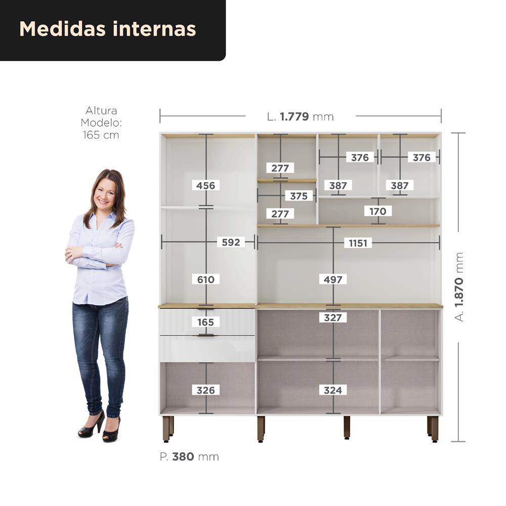 Cozinha compacta 7 portas e 2 gavetas Boreal - branco neve / castanho CC040 