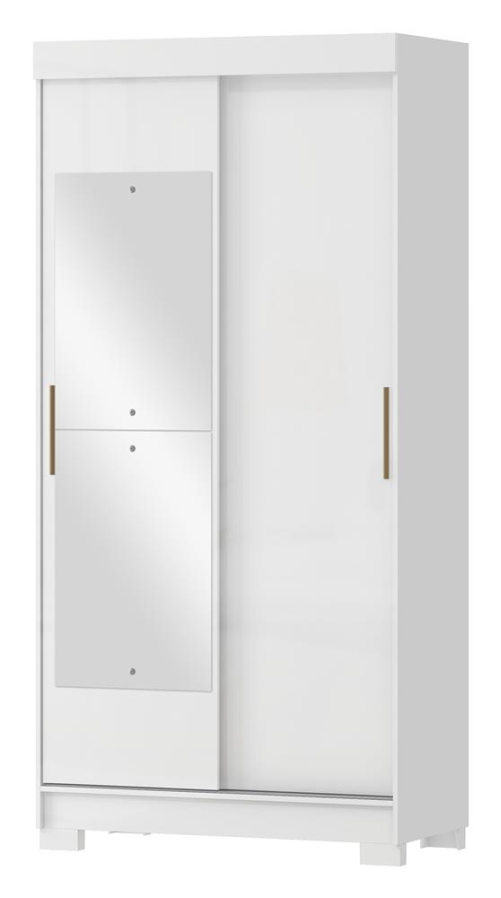 Guarda-roupa solteiro 2 portas de correr 2 gavetas Antares - com espelho - branco neve / branco neve  RD041.E 