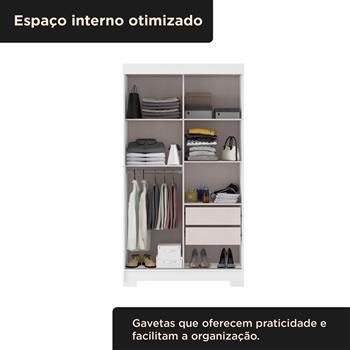 Guarda-roupa solteiro 2 portas de correr 2 gavetas Antares - com espelho - branco neve / branco neve  RD041.E 