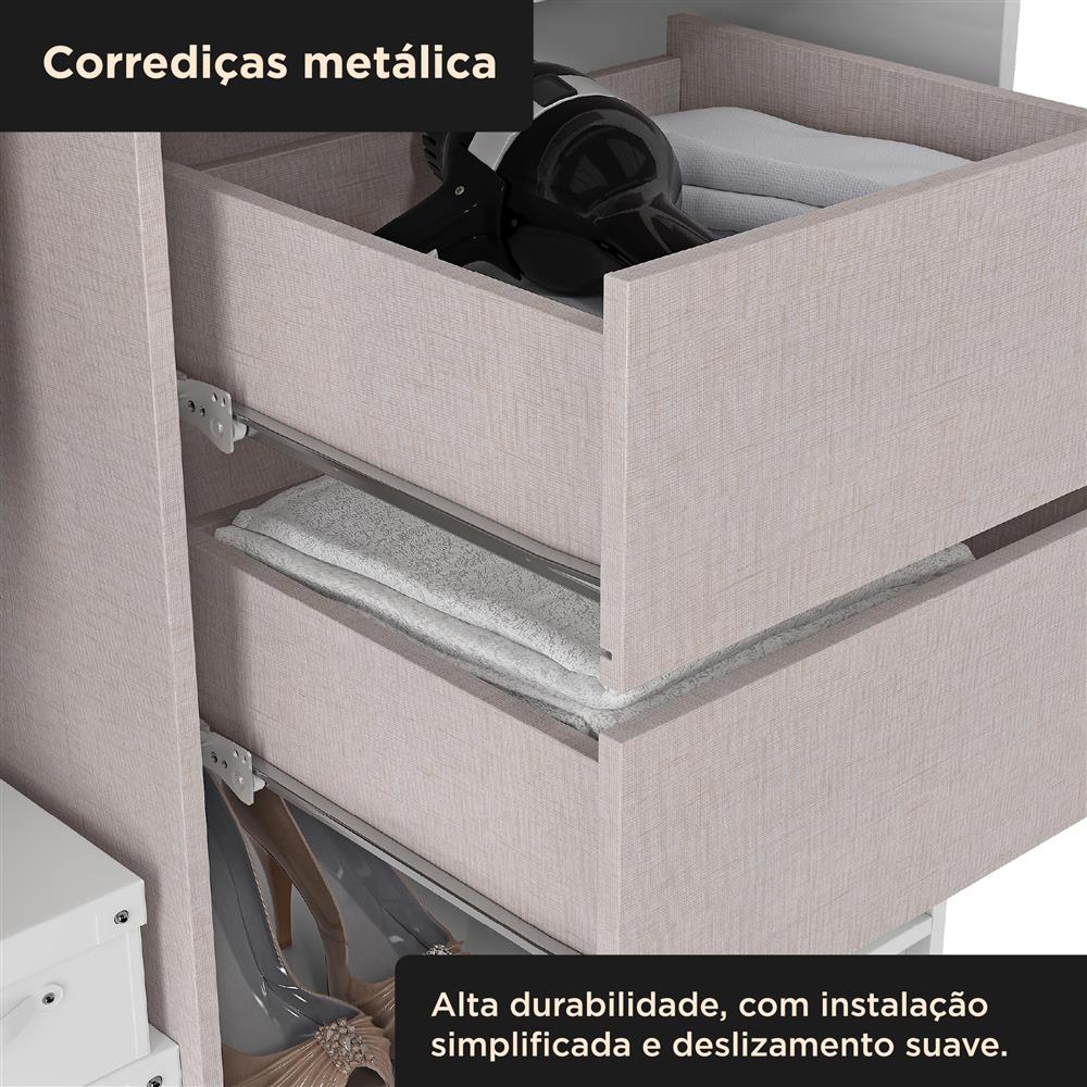 Guarda-roupa solteiro 2 portas de correr 2 gavetas Antares - com espelho - branco neve / branco neve  RD041.E 