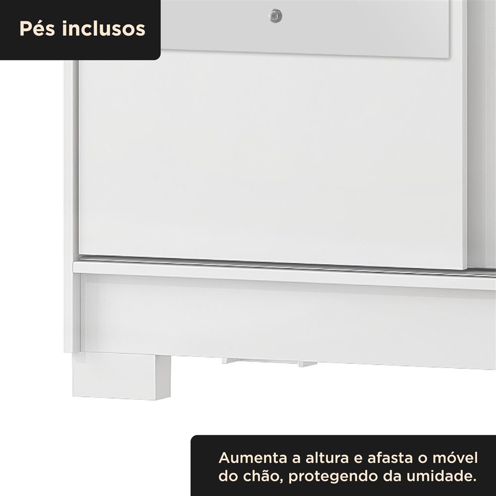 Guarda-roupa solteiro 2 portas de correr 2 gavetas Antares - com espelho - branco neve / branco neve  RD041.E 