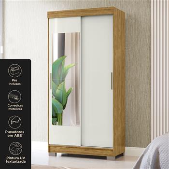Guarda-roupa solteiro 2 portas de correr 2 gavetas Antares - com espelho - marrocos / off-white  RD041.E 