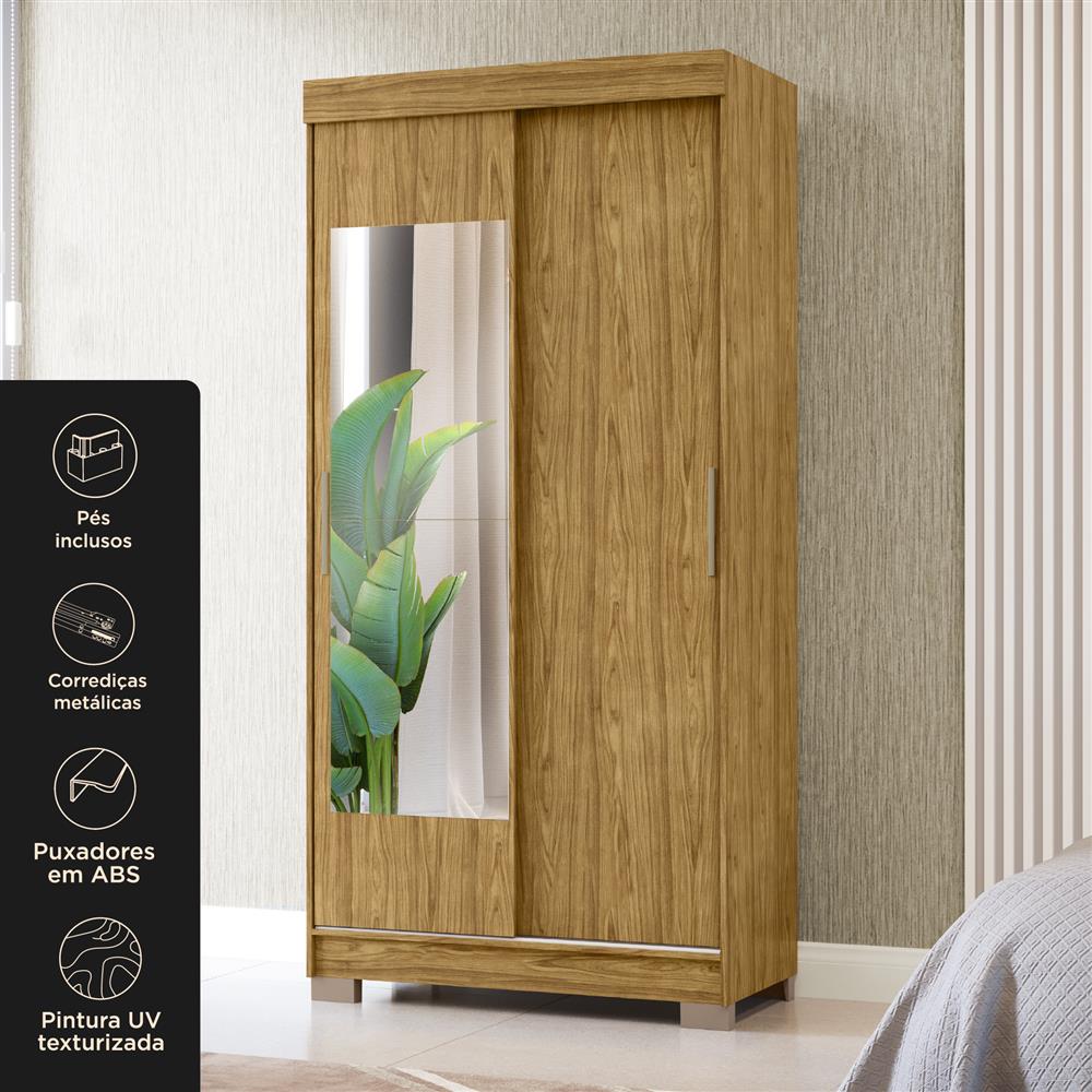 Guarda-roupa solteiro 2 portas de correr 2 gavetas Antares - com espelho - marrocos / off-white  RD041.E 