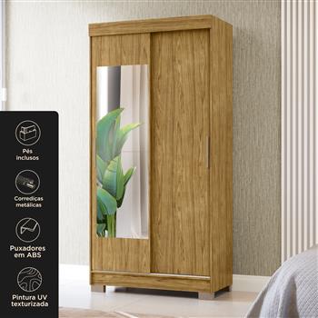 Guarda-roupa solteiro 2 portas de correr 2 gavetas Antares - com espelho - marrocos / off-white  RD041.E 