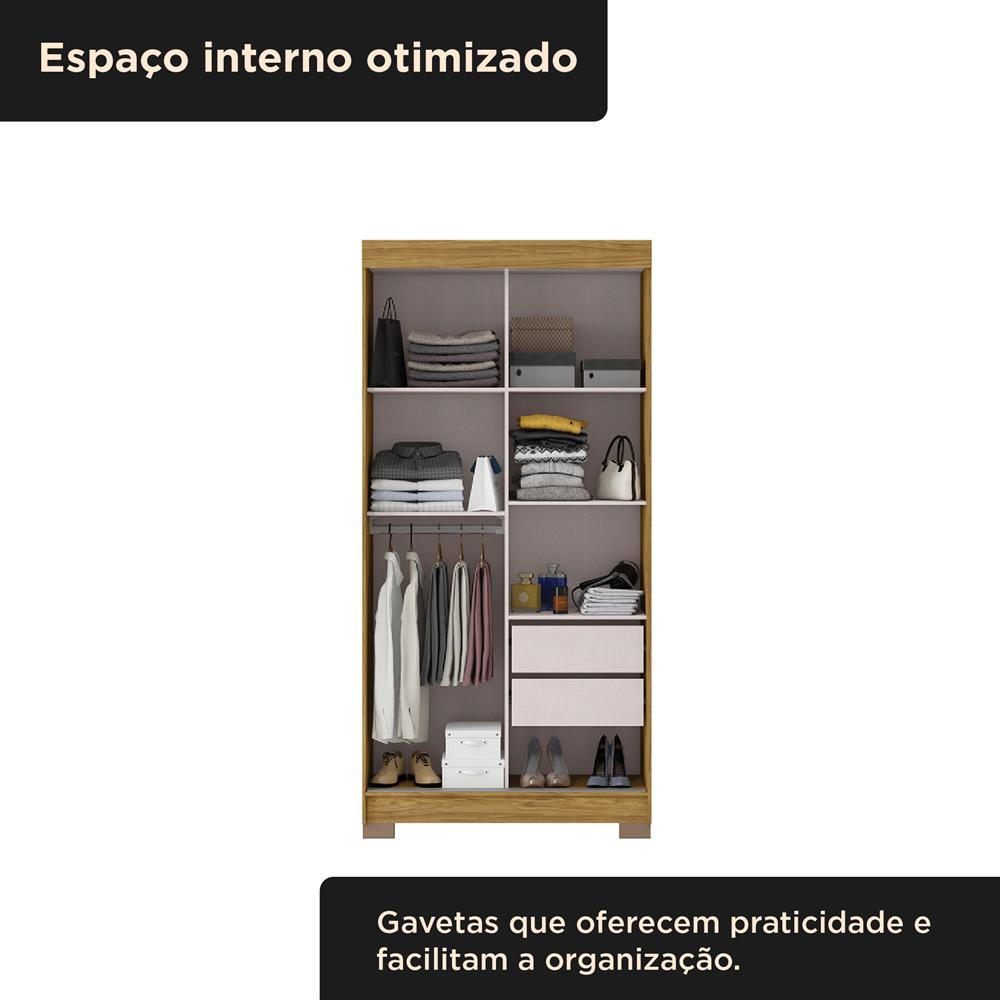 Guarda-roupa solteiro 2 portas de correr 2 gavetas Antares - com espelho - marrocos / off-white  RD041.E 