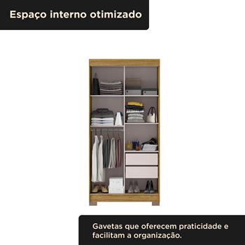 Guarda-roupa solteiro 2 portas de correr 2 gavetas Antares - com espelho - marrocos / off-white  RD041.E 