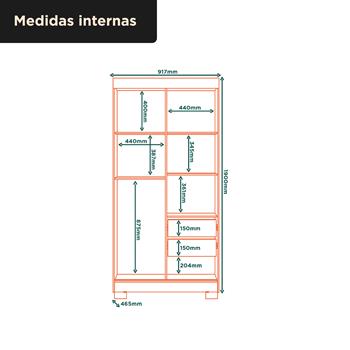 Guarda-roupa solteiro 2 portas de correr 2 gavetas Antares - com espelho - marrocos / off-white  RD041.E 