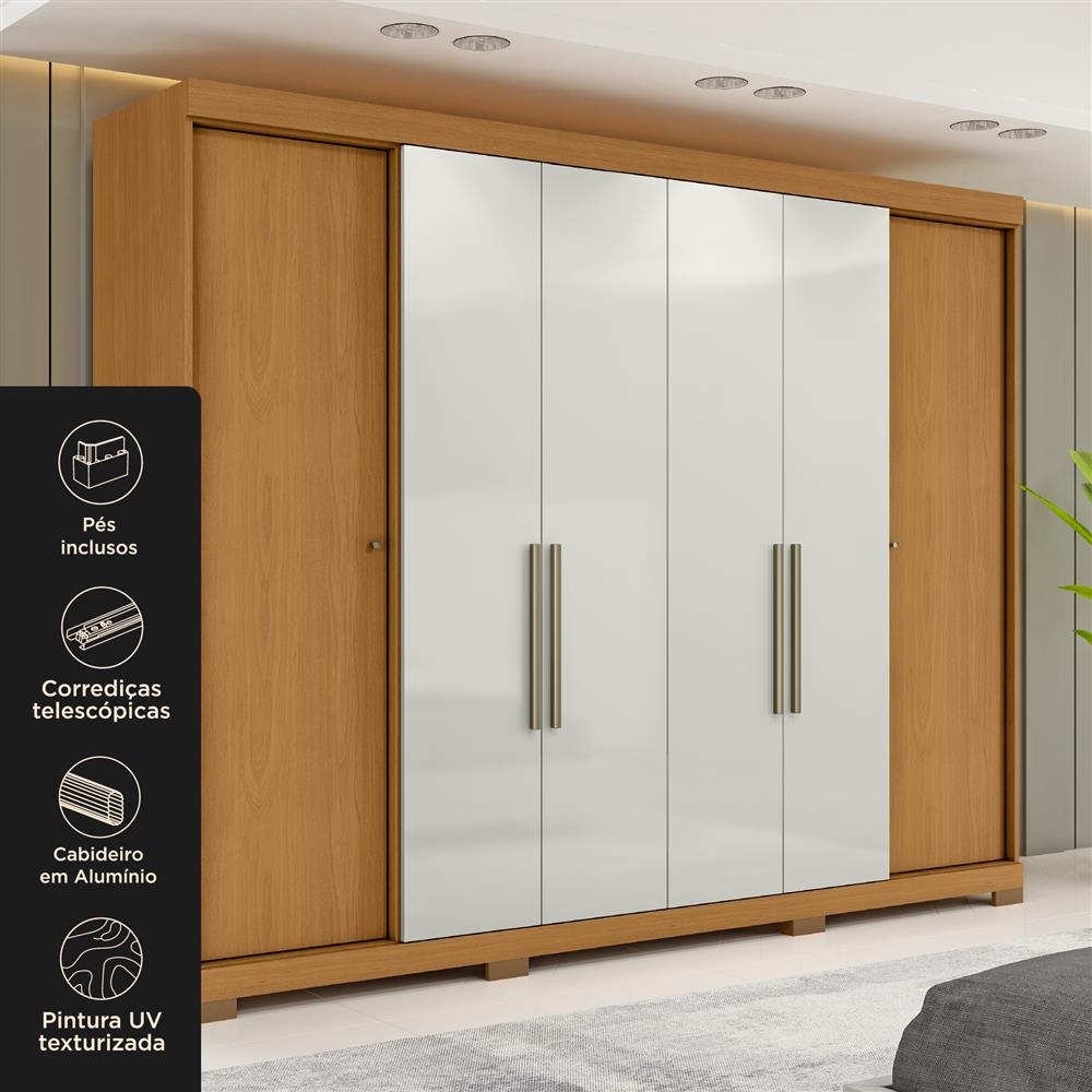 Guarda-roupa casal 6 portas e 4 gavetas Bogotá - cinamomo / off-white RG074.N 